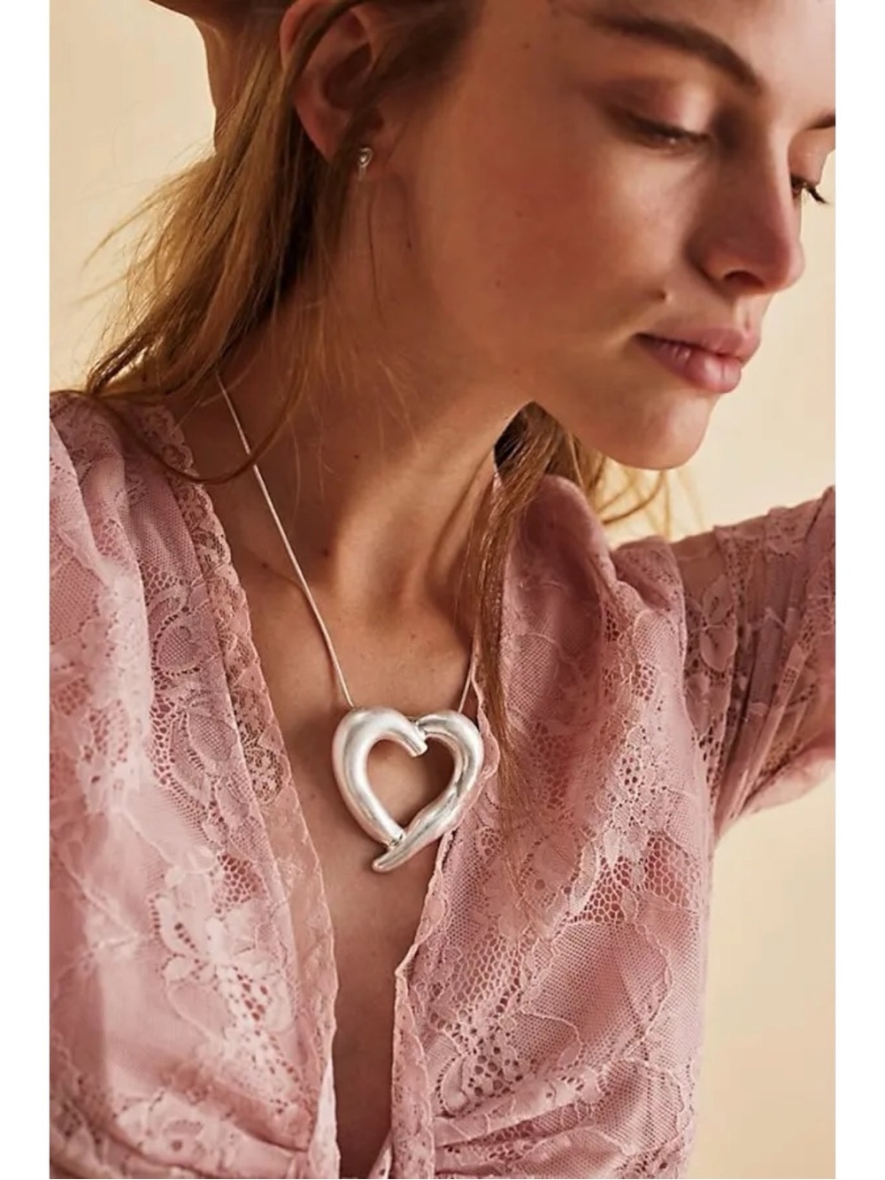 Free People Silver Heart Harrow Pendant Necklace NWT Valentine’s Day